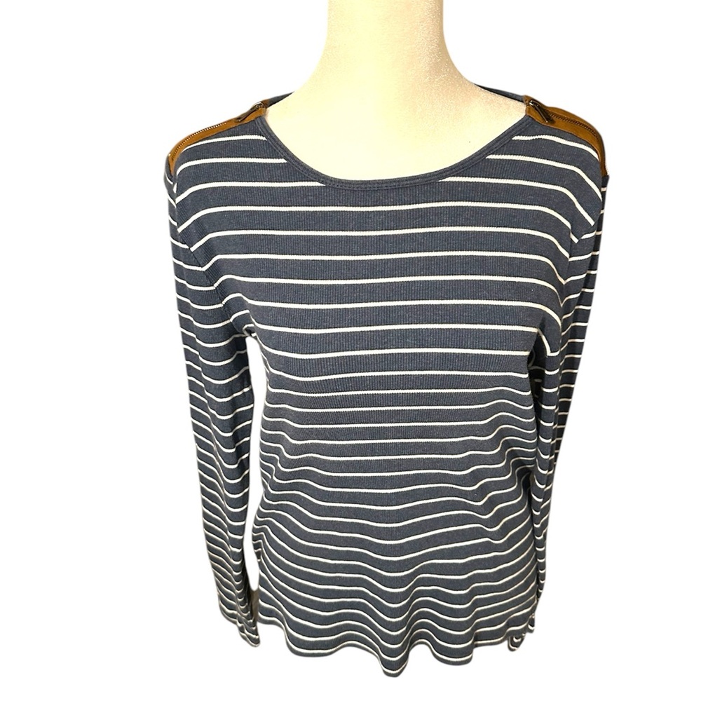 Striped Navy White Shoulder‎ Zipper Women Ralph Lauren XL Equestrian Preppy - Picture 2 of 4